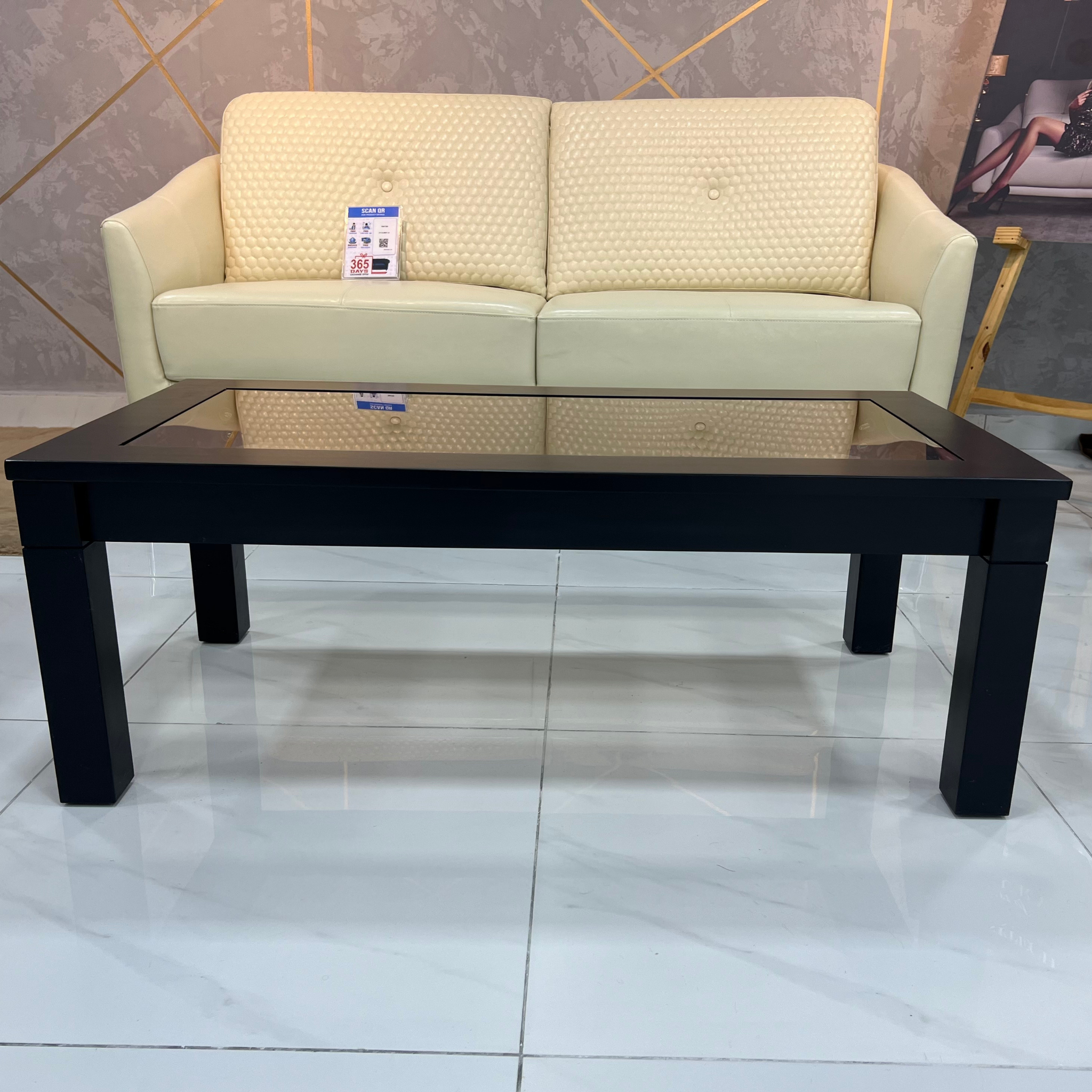 Wooden Coffee Table with Glass Top