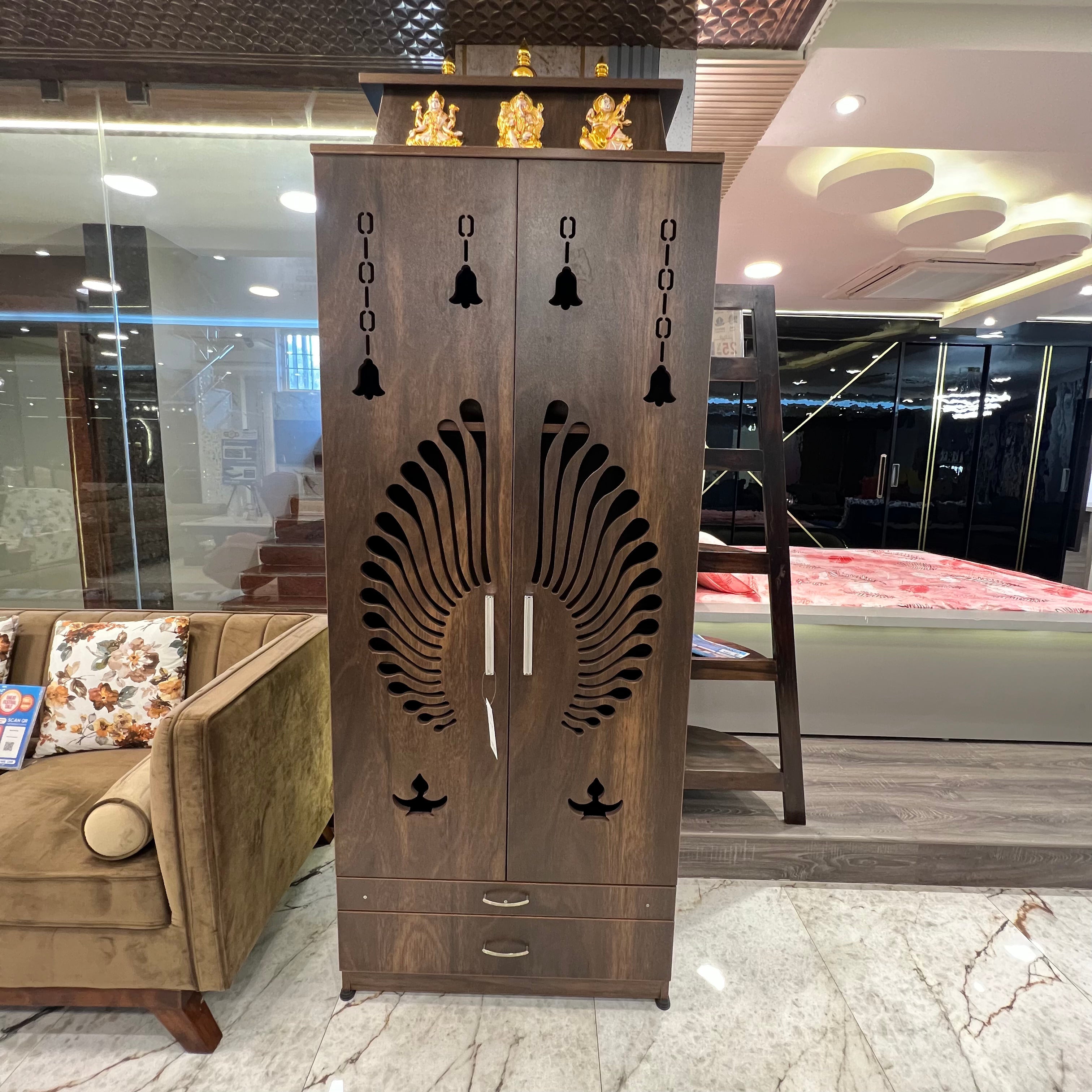 Free Standing Engineered Wood Prayer Unit with Two Drawer