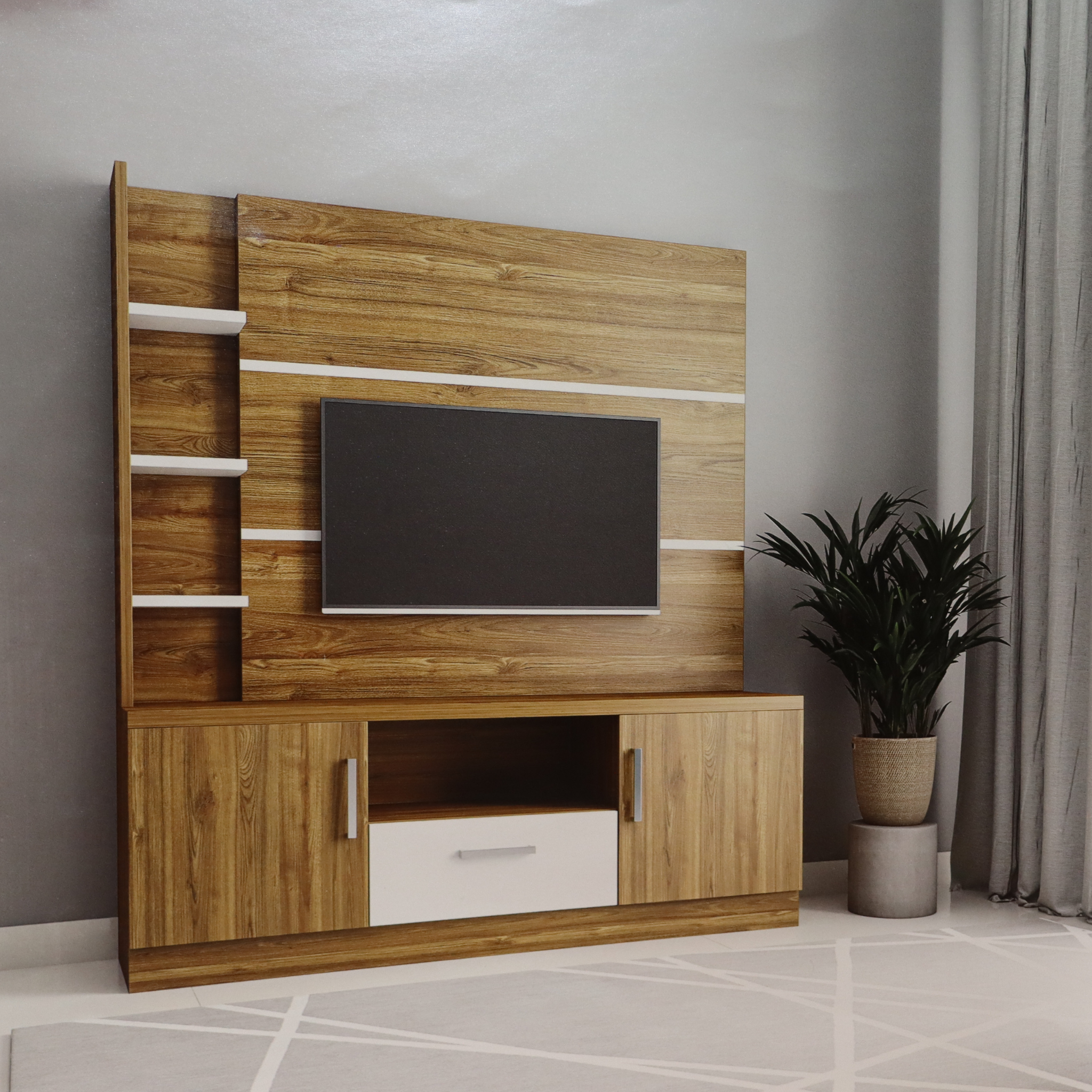 Free Standing TV unit with One Drawer and Two Cabinet Storage