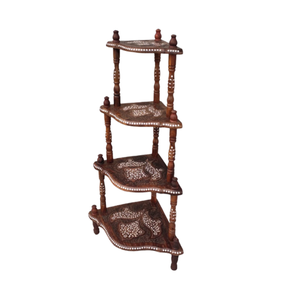 VGFS Aligarh Bone Inlay Teak wood Step Corner Stand