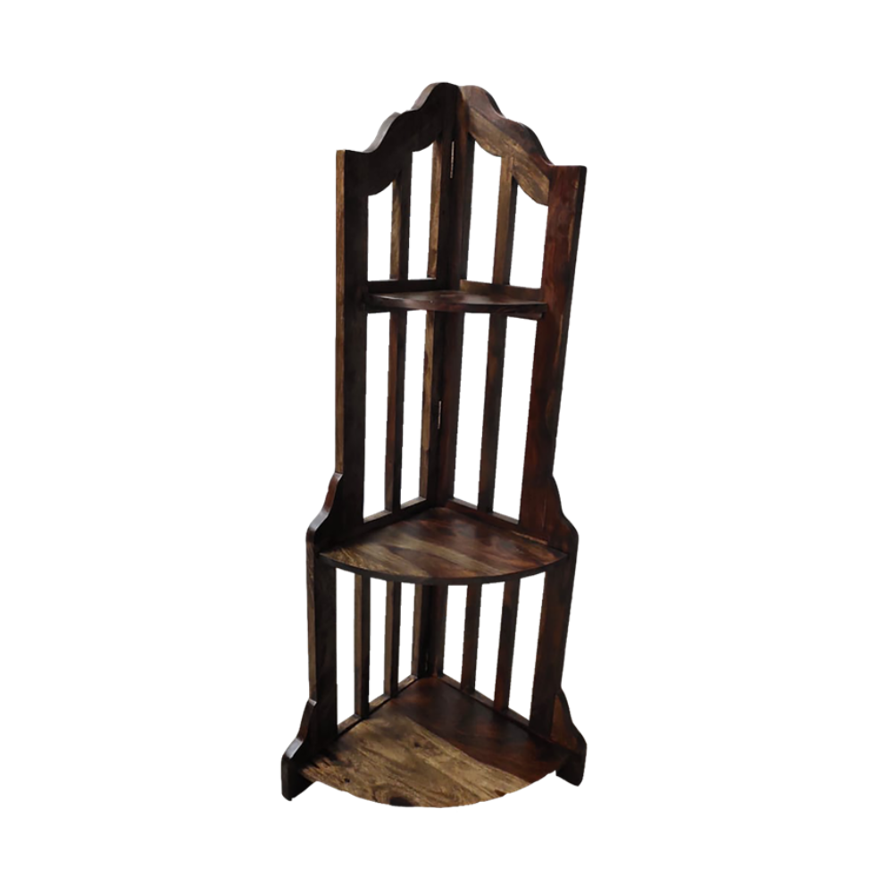Inverness Sheesham wood Three Shelf Striped Corner Rack