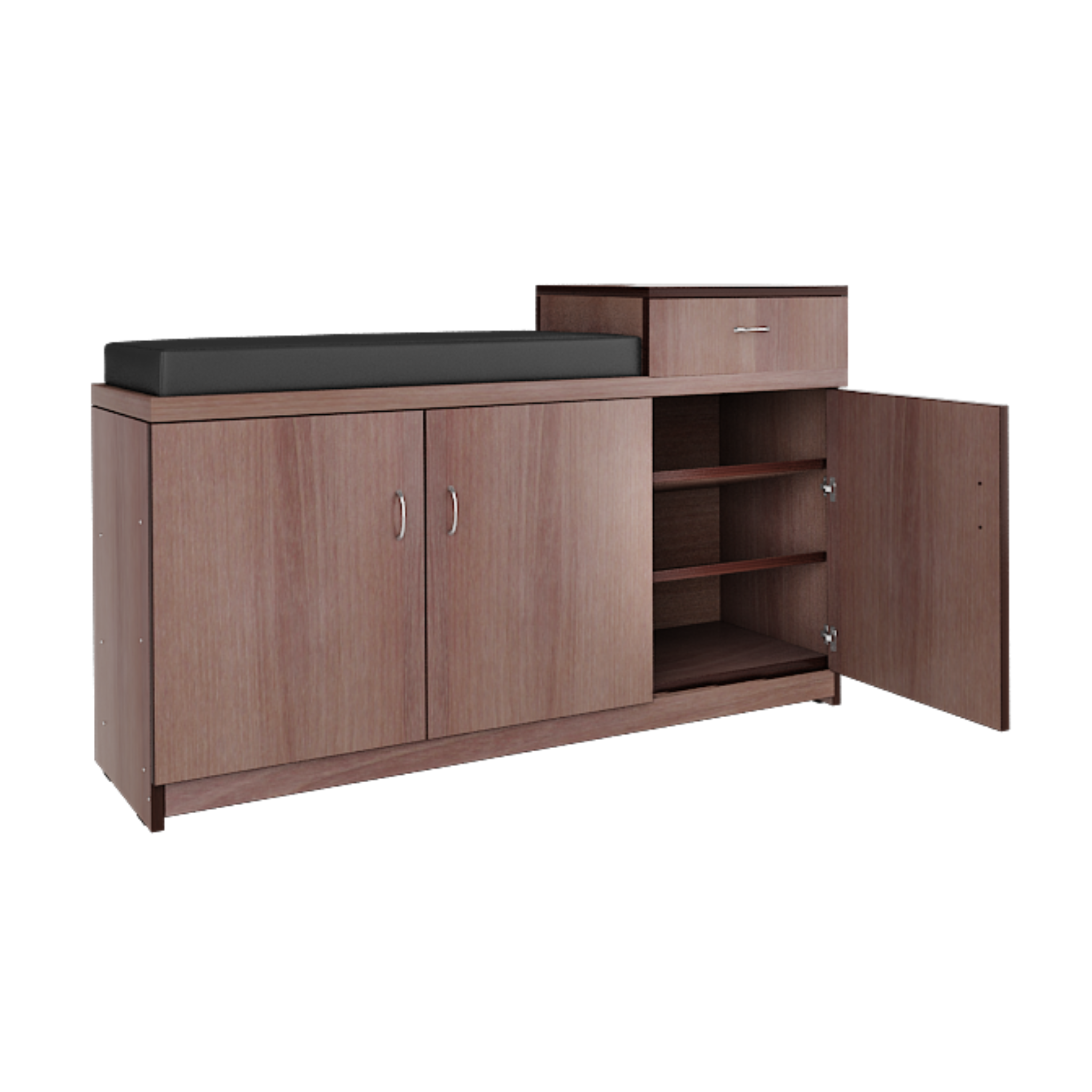 Three Door Shoe Rack With Seating Cushion and Drawer Storage