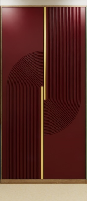 PU Finish Wardrobe with Gold Handles