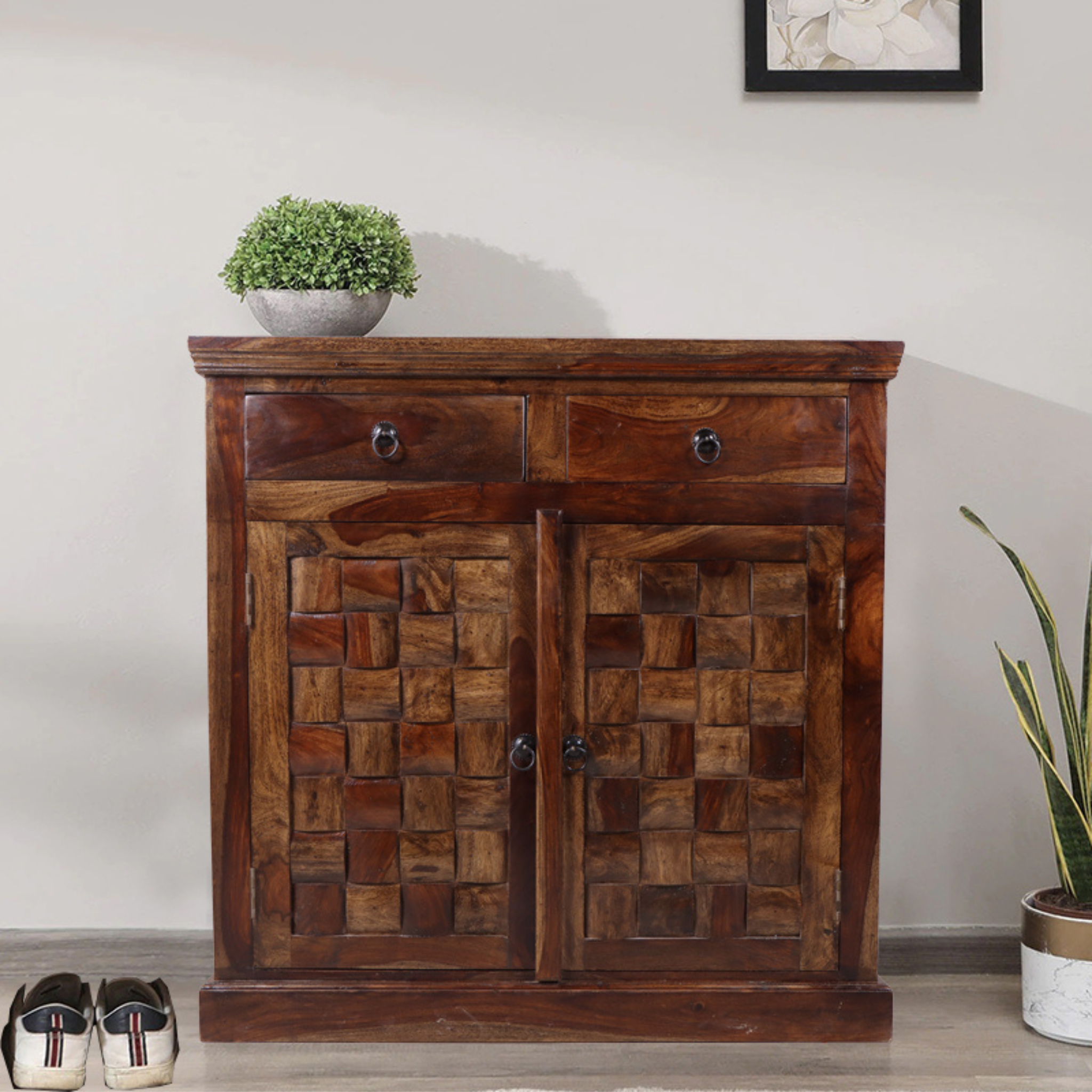 Nivaar Wooden Shoe Rack with Two Drawers