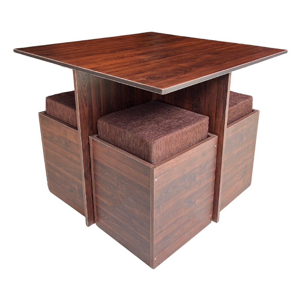Square Japanese Style Dining Table with 4 Cushion Stools