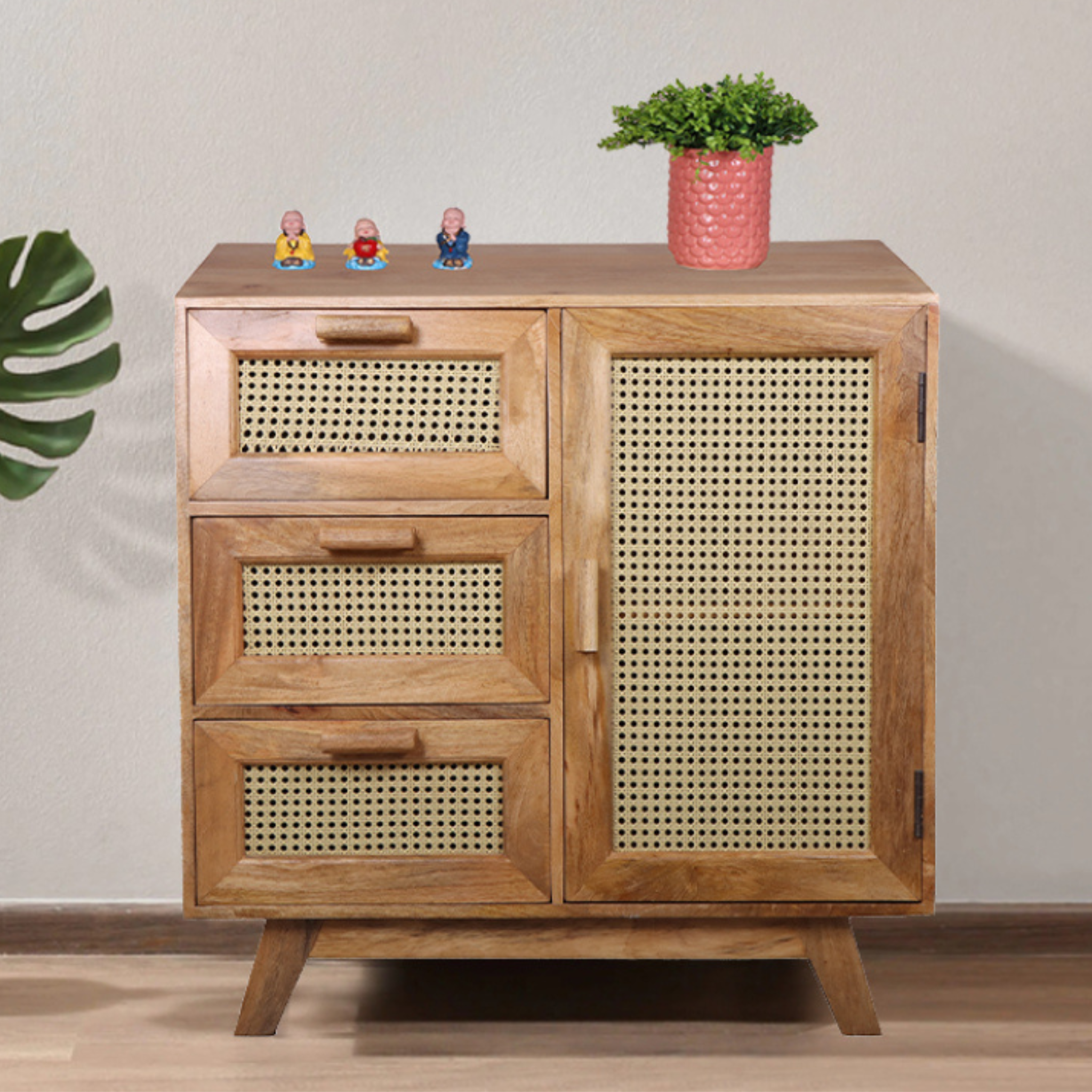 Pearl Rattan Shoe Rack with Three Drawers