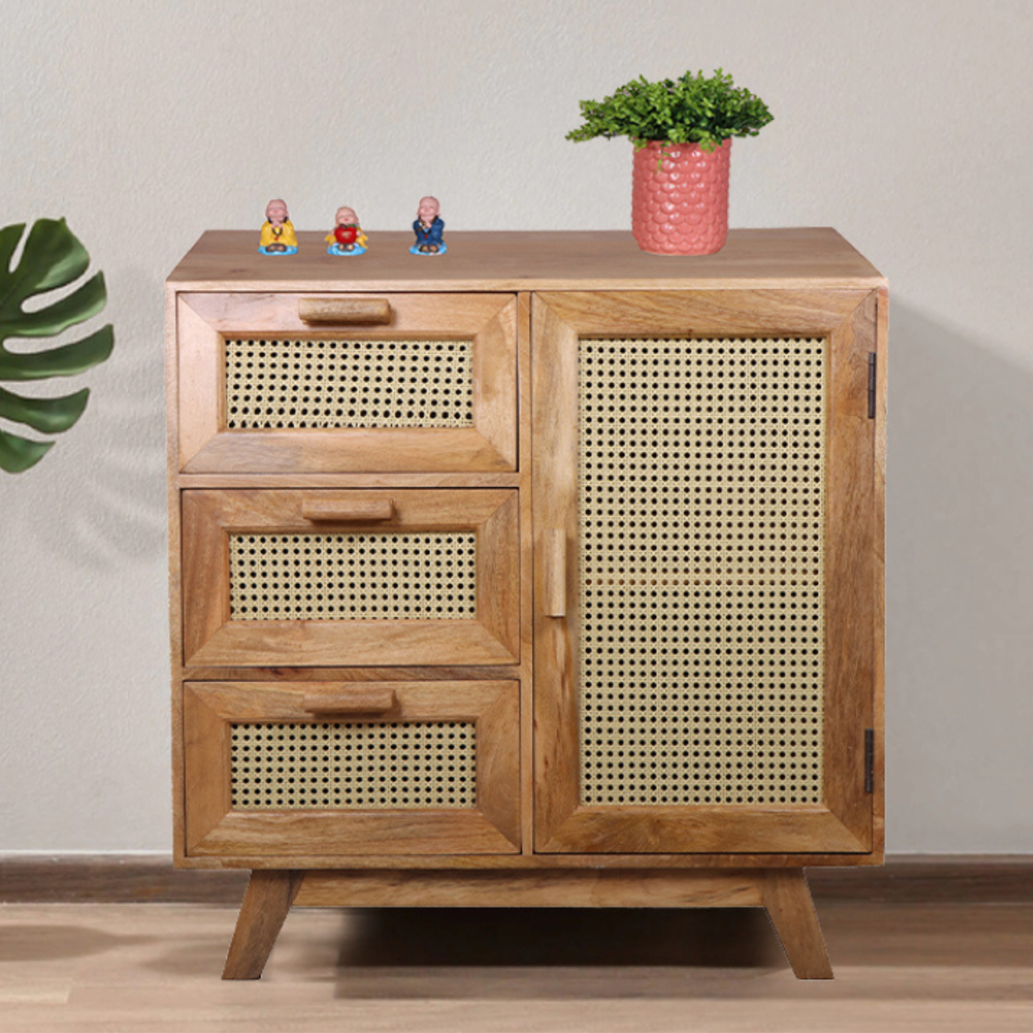 Pearl RattanShoe Rack with Three Drawers