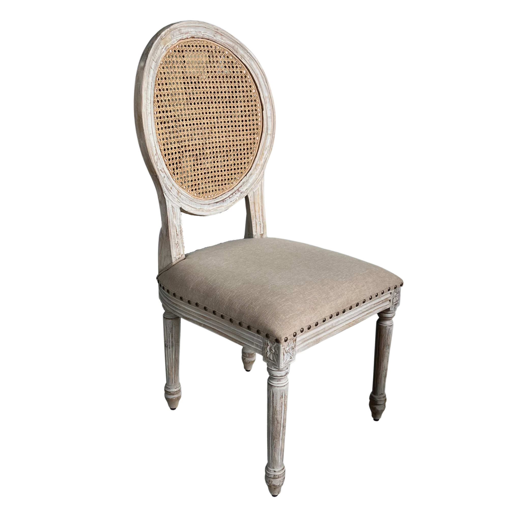 White Distressed Round Cane Chair