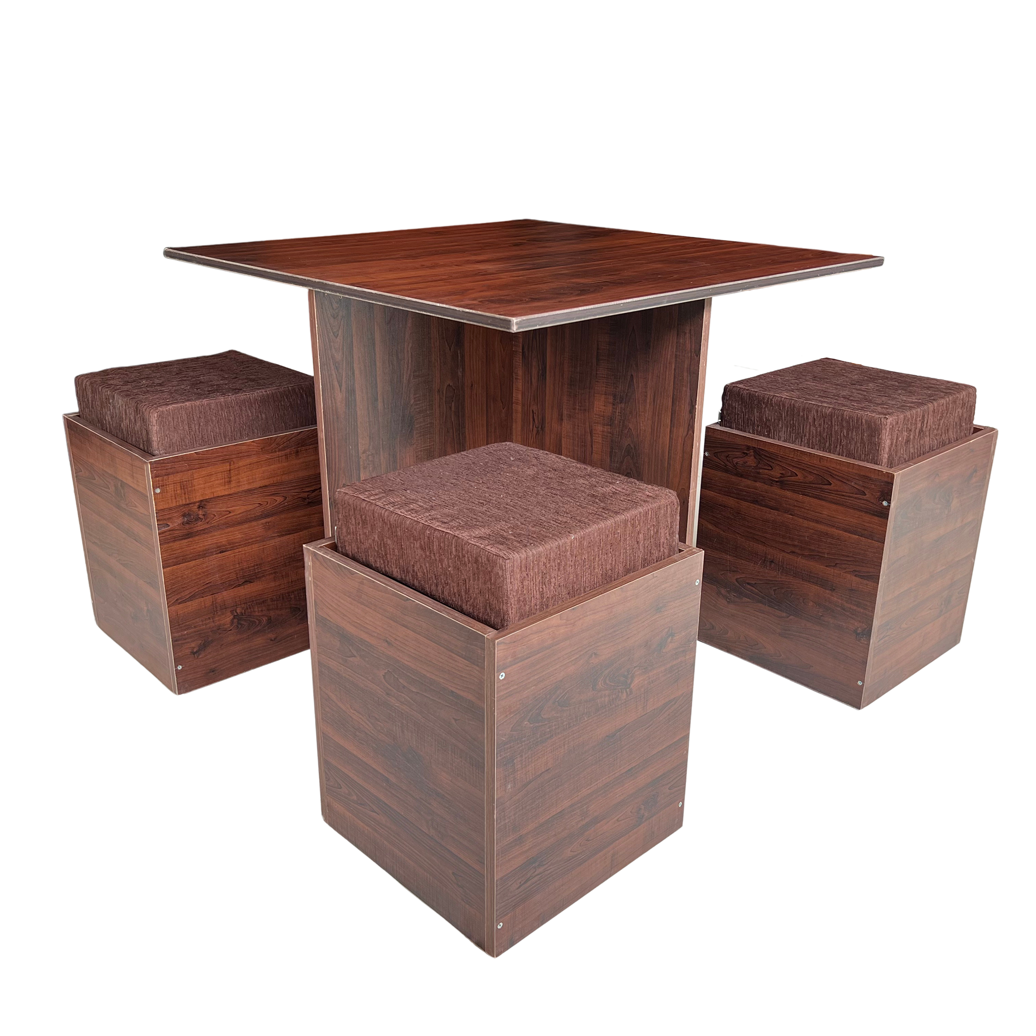 Square Japanese Style Dining Table with 4 Cushion Stools