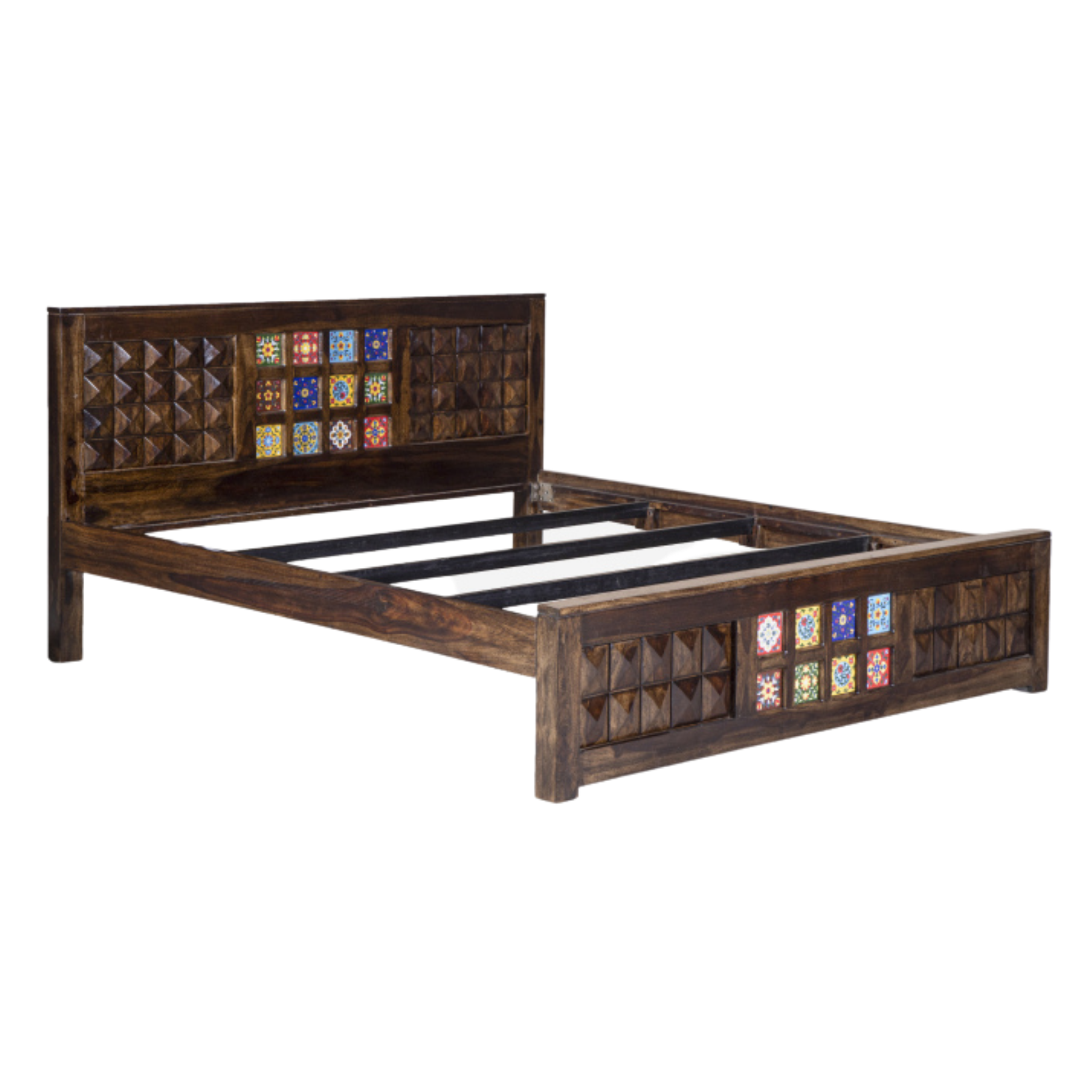 Tile Diamond Sheesham Wood Bed - 42"