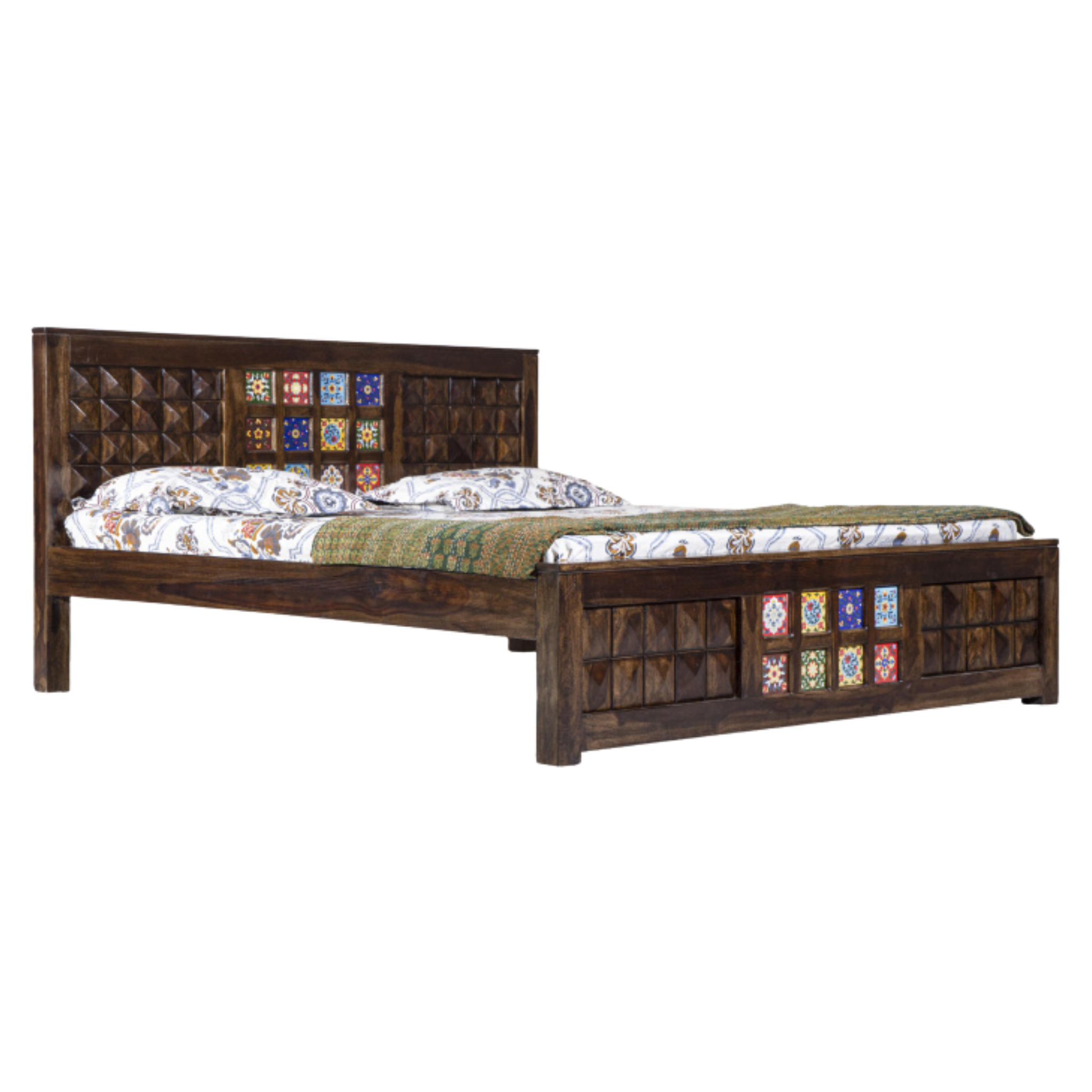 Tile Diamond Sheesham Wood Bed - 42"