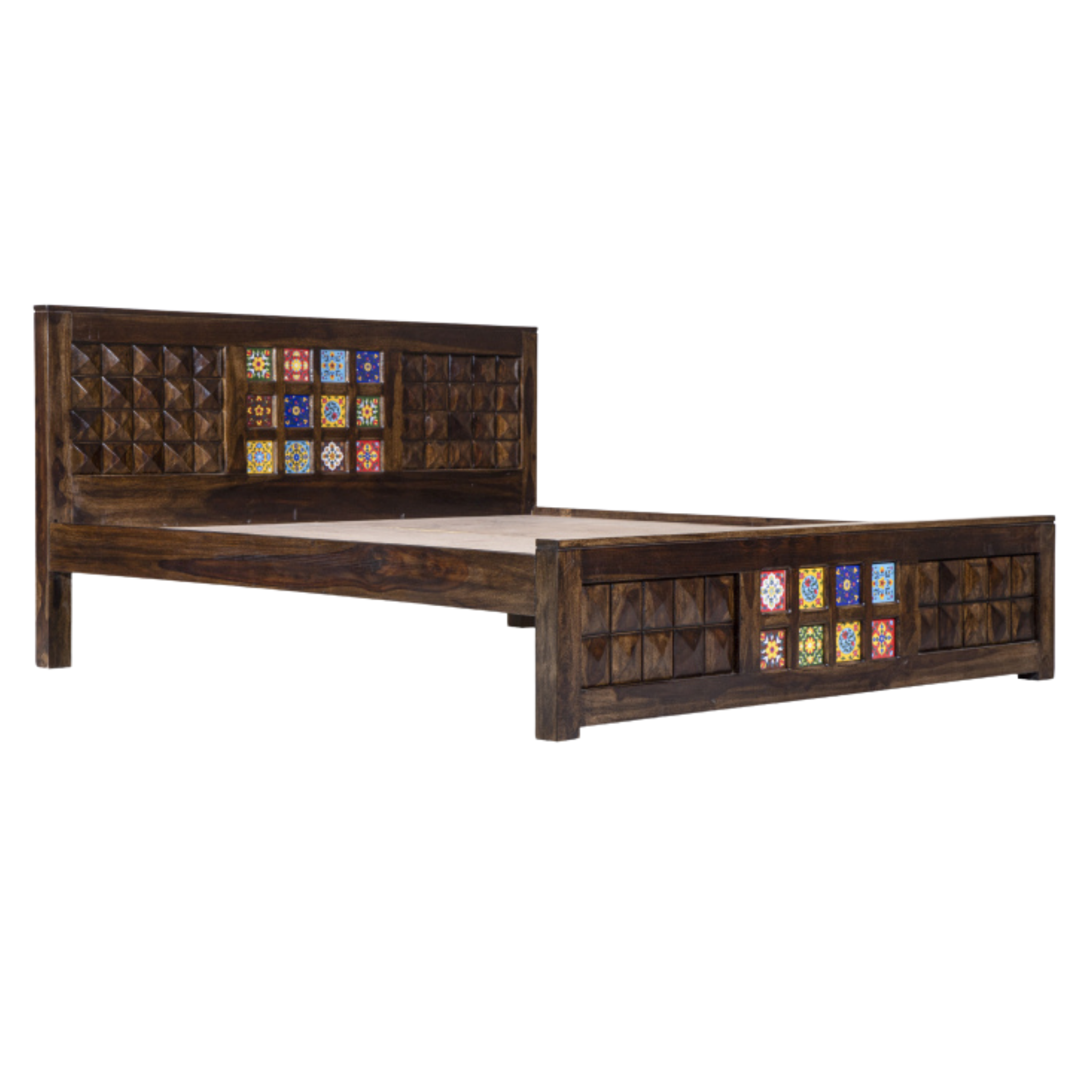 Tile Diamond Sheesham Wood Bed - 42"