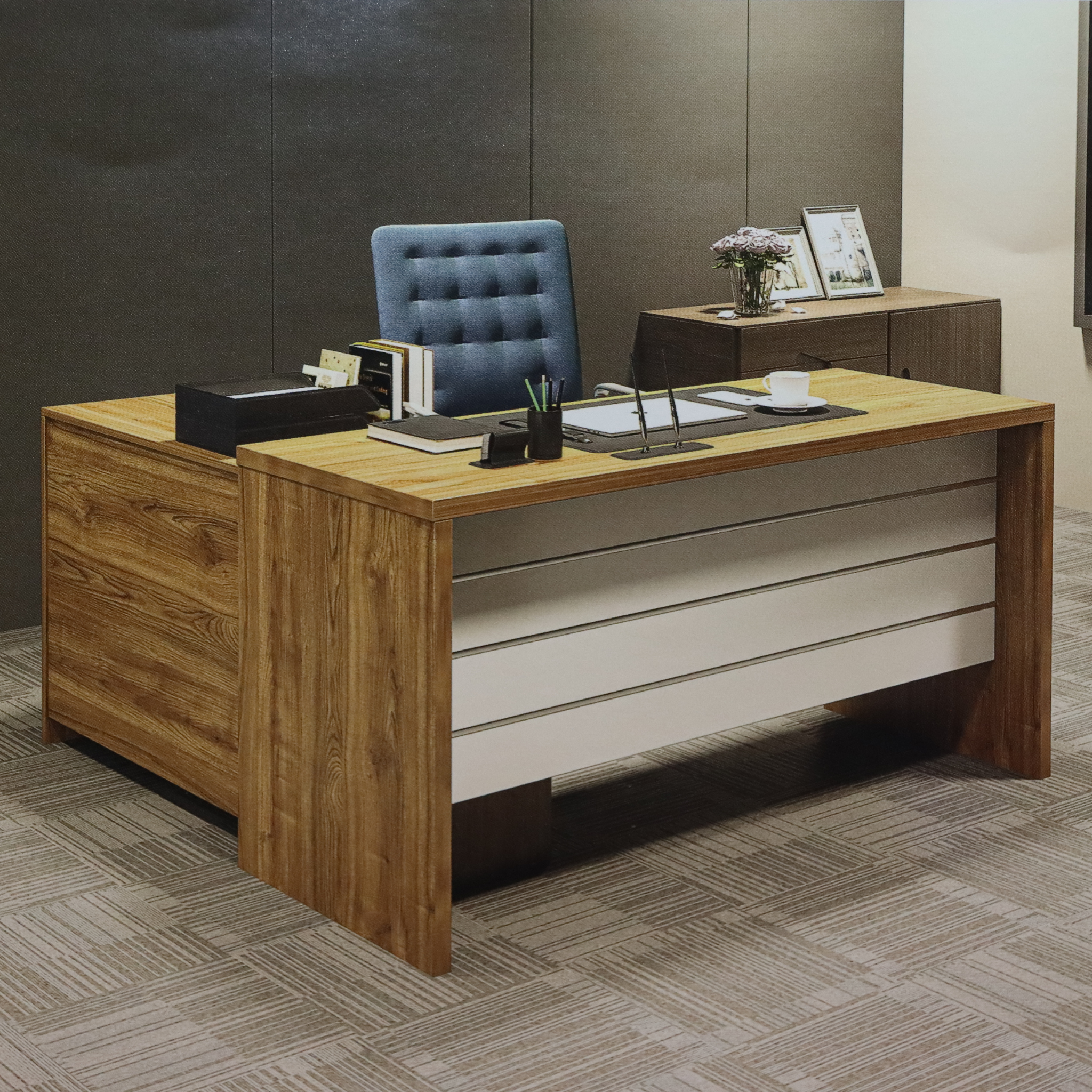 Office Executive Table with One Full Size Cabinet Storage