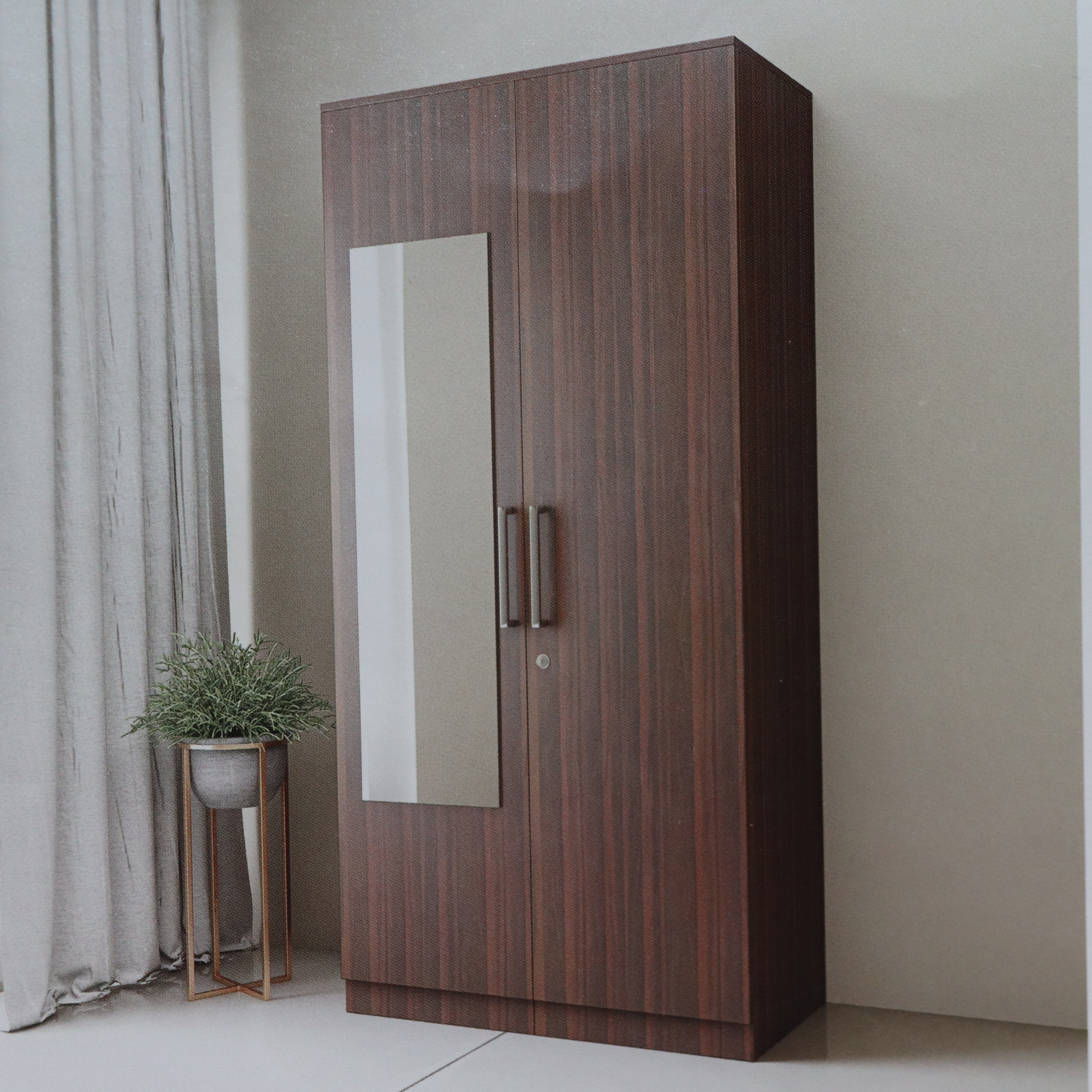 Two Door Multi Utility Wardrobe with Inner Door and Mirror