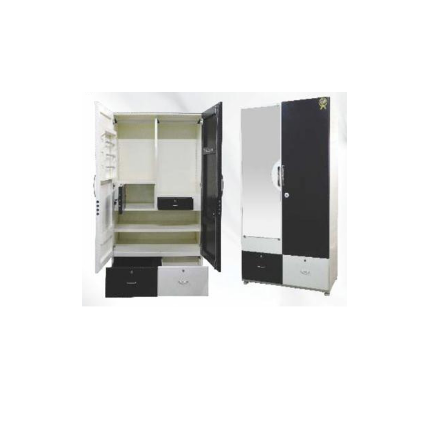 42"Deco Delux Metal Two Door Wardrobe with Drawer Storage