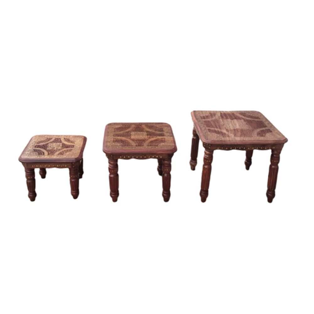 VGFS Aligarh Bone Inlay Teak Nested of Table