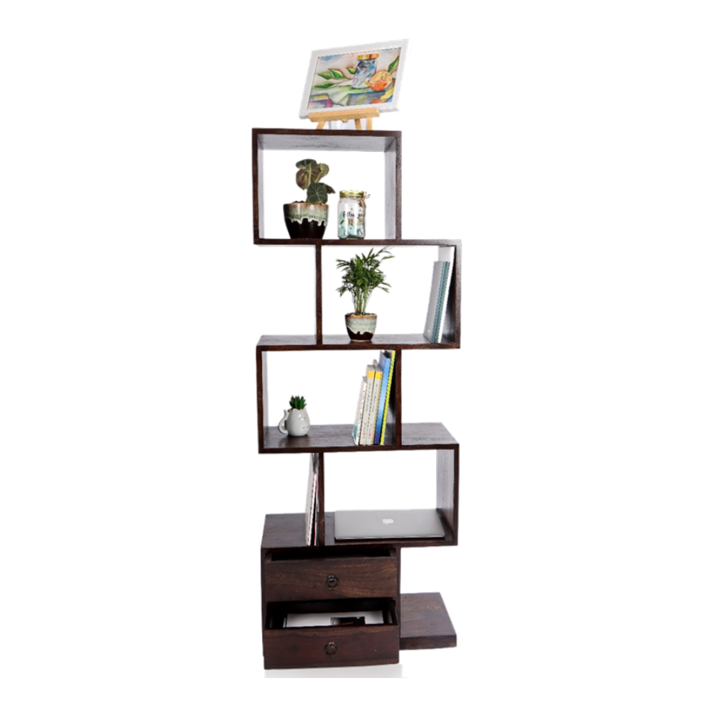 Zigzag Sheesham Wood Corner Stand with Two Drawer